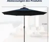 A diagram showing the dimensions of a dark blue patio umbrella. Podgląd zdjęcia produktu