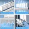 Collage of images showing the features and installation of an air conditioner deflector. Podgląd zdjęcia produktu