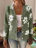 ASKSA Cardigan Femme Col V Manches Longues Motif Fleurs Voir les images du produit 5