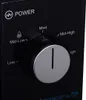 Close-up of a black control panel with a silver dial and various settings labeled. Voir les images du produit