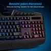 A close-up view of a gaming keyboard with RGB backlighting. Produktbild-Vorschau
