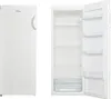 A split image showing a white refrigerator from the front and an open view of its interior. Produktbild-Vorschau