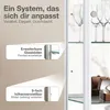 A marketing image for a glass display cabinet, showing text callouts for features and a partial view of the cabinet interior. Produktbild-Vorschau