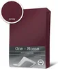 A folded burgundy bed sheet is shown with a close-up inset of the fabric texture. Produktbild-Vorschau