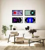 A living room scene with a chair, coffee table, and wall art featuring vinyl records. Anteprima dell’immagine prodotto