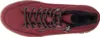 A top-down view of a red boot with brown laces and a zipper. Produktbild-Vorschau