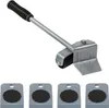 A furniture mover tool and four furniture sliders are shown against a white background. Produktbild-Vorschau