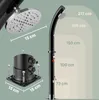 Diagram showing dimensions and parts of a black outdoor shower. Produktbild-Vorschau