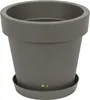 A gray plastic planter pot with a matching saucer. Náhled obrázku produktu