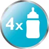 A graphic showing a baby bottle icon with the text '4x' next to it, on a blue circular background with a silver border. Náhľad obrázku produktu