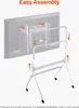 A schematic diagram illustrating the assembly of a rolling TV stand. Anteprima dell’immagine prodotto