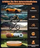 Collage of different modes for an electric air pump, showing a car, motorcycle, bicycle, sports balls, and an inflatable pool. Produktbild-Vorschau
