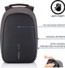A dark gray anti-theft backpack with feature callouts. Anteprima dell’immagine prodotto