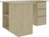 A corner desk with shelving and drawers, made of light-colored wood. Produktbild-Vorschau
