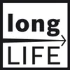 The image contains the words "long" and "LIFE" separated by a horizontal line with an arrow pointing to the right. It is presented within a black border. Voir les images du produit