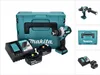 A product shot of a Makita cordless drill kit, including the drill, batteries, charger, and a storage case. Anteprima dell’immagine prodotto