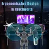 A gaming desk setup with a monitor, keyboard, drone, and a stylized human figure representing ergonomics. Voir les images du produit