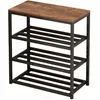 A shoe rack with a wooden top and metal shelves, shown against a white background. Náhľad obrázku produktu
