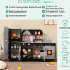 A wooden toy kitchen with various accessories and labeled features. Náhled obrázku produktu