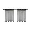Two sheer black cafe curtains hanging on a rod. Voir les images du produit