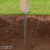 A cross-section of soil showing a wooden post anchored by a metal ground screw. Produktbild-Vorschau