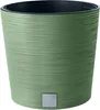 A green plant pot with a textured surface and a black interior. Produktbild-Vorschau