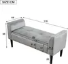 A diagram showing the dimensions of a gray upholstered bench with armrests. Anteprima dell’immagine prodotto