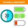 A clock showing 30 minutes and three battery icons indicating charging status. Produktbild-Vorschau