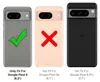 Three phone cases are shown side-by-side, indicating compatibility. The first case has a green checkmark, the second a red X, and the third a Google logo. Anteprima dell’immagine prodotto