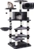 A multi-level cat tree with various platforms, perches, and a hammock, featuring scratching posts and hanging toys. Two cats are visible on the structure. Produktbild-Vorschau