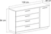 A line drawing of a dresser with dimensions indicated. Produktbild-Vorschau