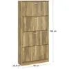 A tall, narrow shoe cabinet with four drawers, shown against a white background with dimensions indicated. Náhľad obrázku produktu