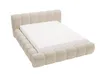 A beige upholstered bed frame with a white mattress on a white background. Produktbild-Vorschau