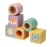 A collection of wooden building blocks for babies and toddlers, stacked and arranged on a white background. Produktbild-Vorschau