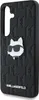 A black phone case with a Karl Lagerfeld monogram pattern and a Choupette Head Pin. Produktbild-Vorschau
