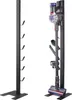 A black metal stand for a vacuum cleaner and a separate black metal stand with hooks, both on a white background. Voir les images du produit