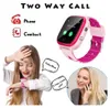 A collage showing a child wearing a pink smartwatch, a close-up of the smartwatch, and a woman talking on a phone. Produktbild-Vorschau