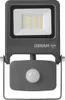 A studio shot of a gray LED floodlight with a motion sensor. Produktbild-Vorschau