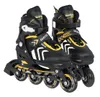 A pair of black and yellow inline skates for children. Voir les images du produit