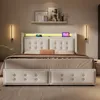 A bedroom scene featuring a bed with storage drawers and LED lighting. Produktbild-Vorschau