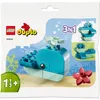 Packaging for a LEGO Duplo 3-in-1 whale set, showing the main whale build and two alternative builds. Náhled obrázku produktu