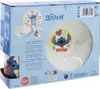 The image shows the retail packaging for a Disney Stitch 3-piece dinnerware set. Voir les images du produit