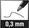 An illustration of a pen tip drawing a line, with text indicating the line thickness. Anteprima dell’immagine prodotto