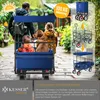 A family and their dog are using a blue foldable wagon outdoors. Produktbild-Vorschau