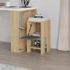 A close-up view of a modern wooden bedside table with a pull-down shelf, next to a desk. Podgląd zdjęcia produktu