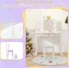 A child's vanity set with a mirror, stool, and accessories, set against a festive Christmas backdrop with decorative elements and text overlays. Produktbild-Vorschau