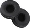 Two black, round ear pads for headphones are shown on a white background. Voir les images du produit