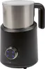 A black electric milk frother with a silver stainless steel jug and lid, set against a white background. Podgląd zdjęcia produktu