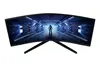 A curved computer monitor on a stand, displaying a futuristic scene with an astronaut. Produktbild-Vorschau