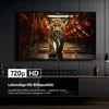 A modern living room setup featuring a large TV displaying a leopard, with a soundbar and media console below. Produktbild-Vorschau